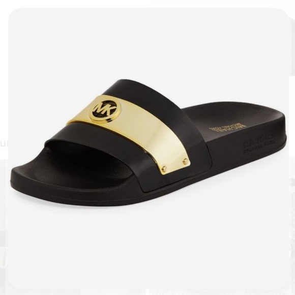 Michael Kors Shoes - Michael Kors Black and Gold Slides Size 11